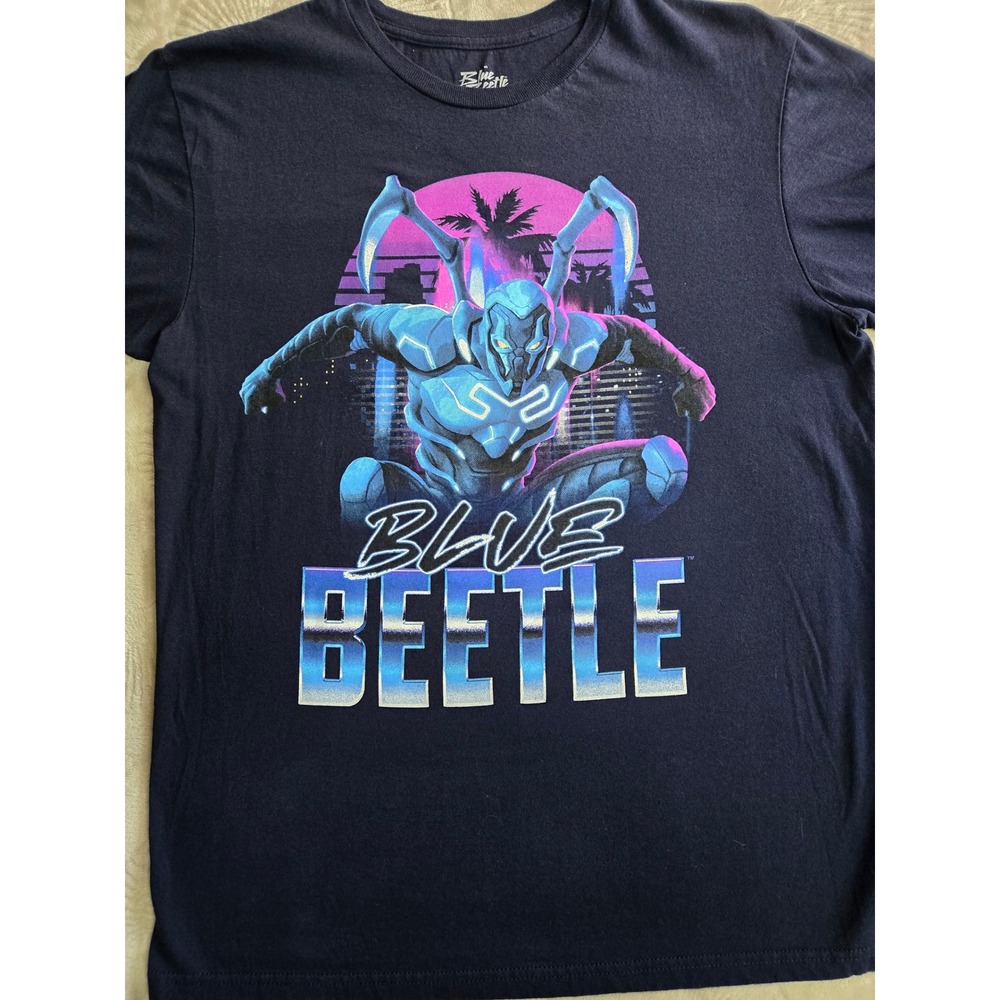 Blue Beetle Movie Graphic T-Shirt Mens Medium Navy Blue DC Comics Synthwave Tee